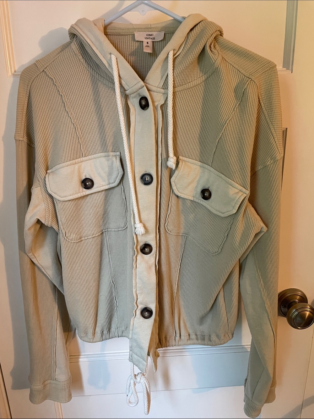 Como Vintage Women's Cream Hooded Utility Jacket lightweight cotton